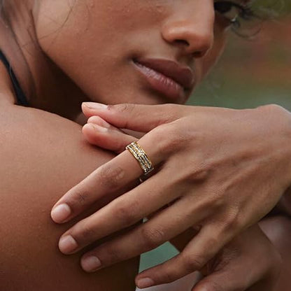 Dazzling Cubic Zirconia Band Ring for Women, Hypoallergenic Stainless Steel Titanium Women Finger Thumb Ring in Silver/Gold Tone, Wedding Eternity Band Infinity Love Ring for Her - color: gold