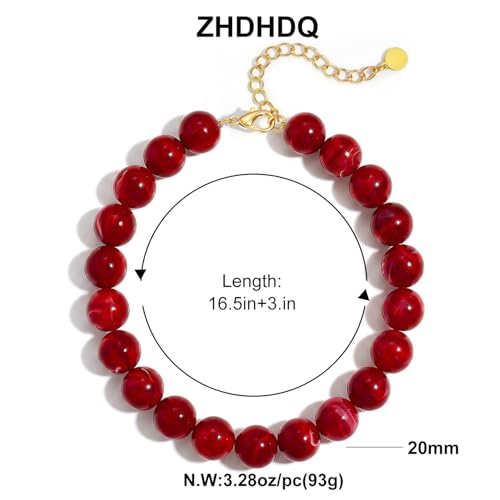 Multicolor Chunky Beaded Necklace, Statement Colorful Round Ball Beads Choker Necklace with Gold-Tone Adjustable Chain, Fashion Bold Neck Jewelry for Women - color: 20MM-Red