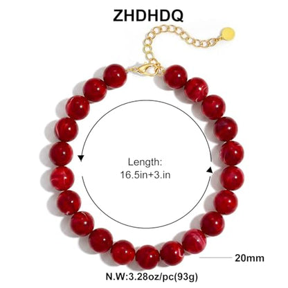 Multicolor Chunky Beaded Necklace, Statement Colorful Round Ball Beads Choker Necklace with Gold-Tone Adjustable Chain, Fashion Bold Neck Jewelry for Women - color: 20MM-Red