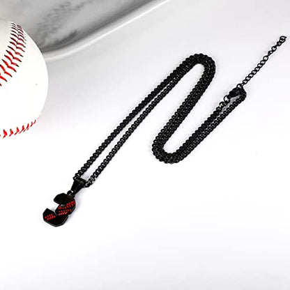 Hatti Doris Baseball Number Necklace for Men 00-99 - Jersey Number Necklace with Stainless Steel Gold Plated Chain & Baseball Charm Pendant - color: Black, style: 18