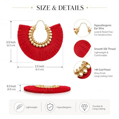 Tassel Hoop Earring Statement Thread Dangle Earrings Stylish Long Fringe Drop Earrings Lightweight Long Swingy French Hook Earrings for Women - color: C White