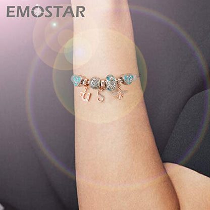 EMOSTAR Letter Charms Initial A-Z Alphabet Beads, Rose Gold 925 Sterling Silver Dangle CZ Birthstone Pendant, Gifts for European Charm Bracelet/Mothers Day/Birthday - color: Letter U