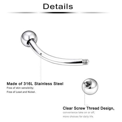 16G Surgical Steel Daith Rook Earring 8mm 10mm Curved Barbell Belly Lip Ring Eyebrow Rings Piercing Jewelry for Women Men