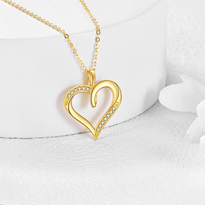 KECHO 14K Yellow Gold Heart Pendant Forever Love Necklace Fine Dainty Jewelry Birthday Gifts for Women Girlfriend