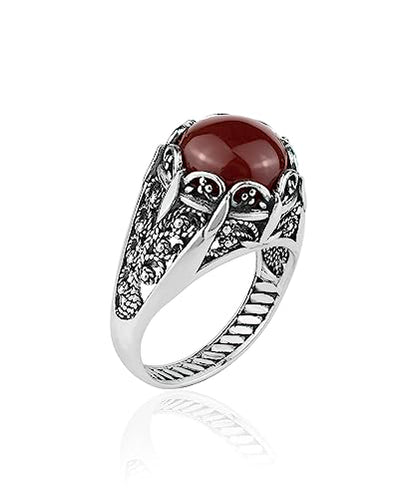 Filigranist 925 Sterling Silver Filigree Art Women Mini Dome Cocktail Ring with Gemstone, Gift Boxed - color: Carnelian