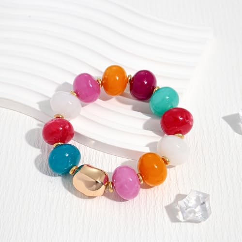 Multicolor Chunky Beaded Bracelet for Women Bold Acrylic Resin Stretch Bracelet Summer Beach Statement Bracelets Trendy Elastic Bangle Jewelry - color: Chunky bead bracelet-colorful