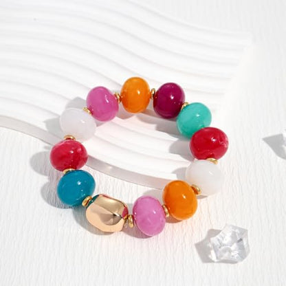Multicolor Chunky Beaded Bracelet for Women Bold Acrylic Resin Stretch Bracelet Summer Beach Statement Bracelets Trendy Elastic Bangle Jewelry - color: Chunky bead bracelet-colorful
