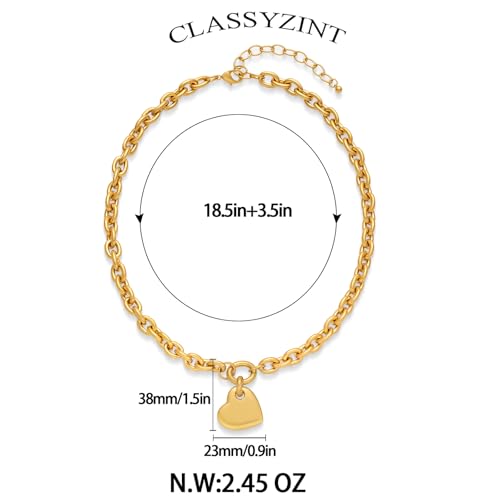 CLASSYZINT Gold Heart Pendant Necklace for Women Puffy Heart Necklace Beads Chain Necklace Statement Necklace Trendy Jewelry - style: XL22320A
