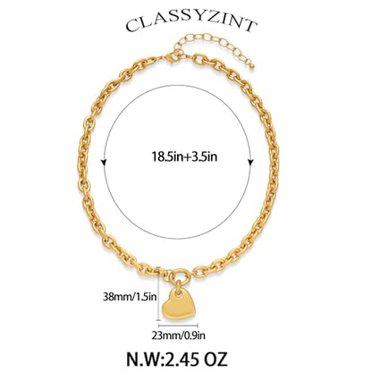 CLASSYZINT Gold Heart Pendant Necklace for Women Puffy Heart Necklace Beads Chain Necklace Statement Necklace Trendy Jewelry - style: XL22320A