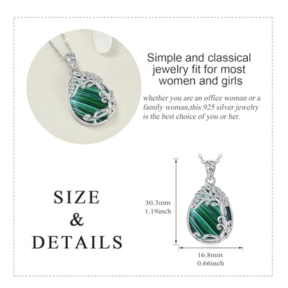 YAFEINI 925 Sterling Silver Moonstone Necklace Filigree Teardrop Pendant Necklace Jewelry for Women Girls - color: RR-Tree of Life Malachite Necklace