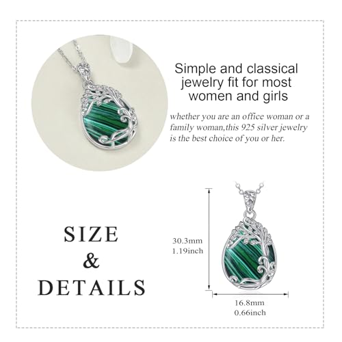 YAFEINI 925 Sterling Silver Moonstone Necklace Filigree Teardrop Pendant Necklace Jewelry for Women Girls - color: RR-Tree of Life Malachite Necklace
