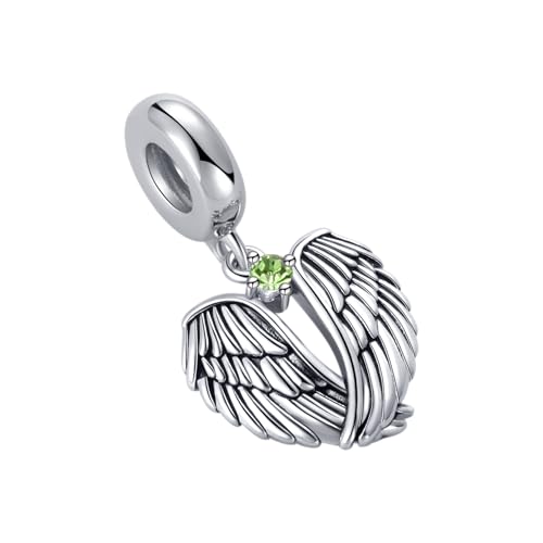 LSxAB Guardian Angle Wings Jan-Dec Birthstone Charm Compatible with Pandora Charms Bracelets for Women Charm - style: 08 Green