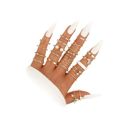 Knuckle Rings Set for Women, Dainty Stackable Midi Rings Simple Stacking Joint Finger Rings Pack Adjustable Cute Butterfly Heart Rings Mixed Size - style: C-22Pcs