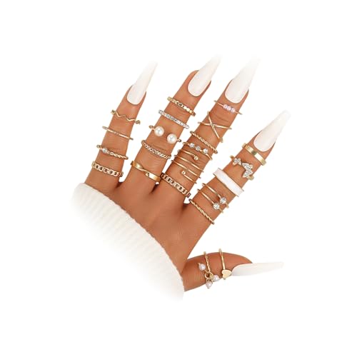 Knuckle Rings Set for Women, Dainty Stackable Midi Rings Simple Stacking Joint Finger Rings Pack Adjustable Cute Butterfly Heart Rings Mixed Size - style: C-22Pcs