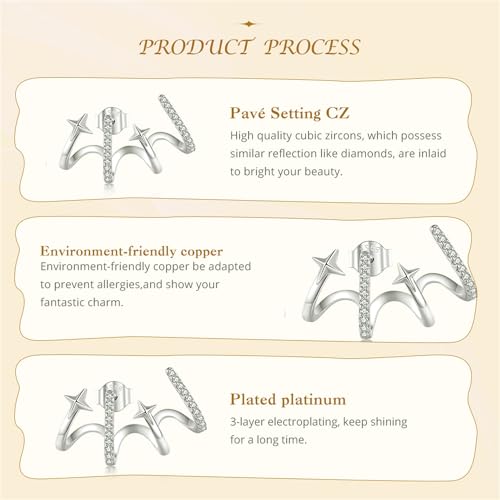 925 Sterling Silver Double Illusion Claw Trendy Stud Earrings for Women - color: White