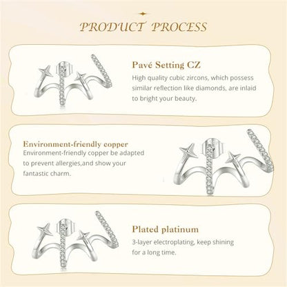 925 Sterling Silver Double Illusion Claw Trendy Stud Earrings for Women - color: White