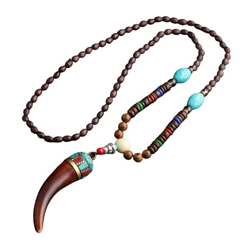 tenghong2021 Wooden Beaded Necklaces Vintage Handmade Nepal Mala Wood Beads Meditation Prayer Necklace Ethnic Long Statement Sweater Chain Necklace - color: A
