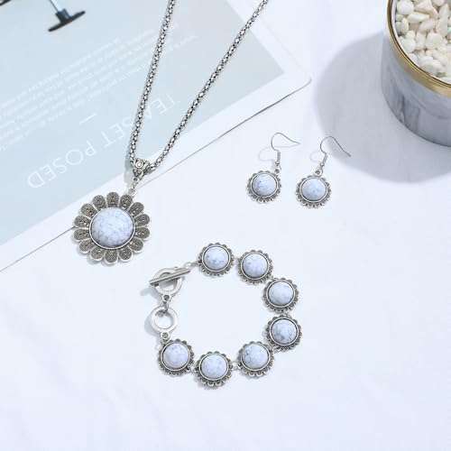 NEWITIN 20 Pieces Silver Bohemian Jewelry Set for Women Fashion Costume Jewels Turquoise Necklace Bracelet Ring Earrings Western Turquoise Jewelry Set for Women - color: Turquoise Jewelry White Set