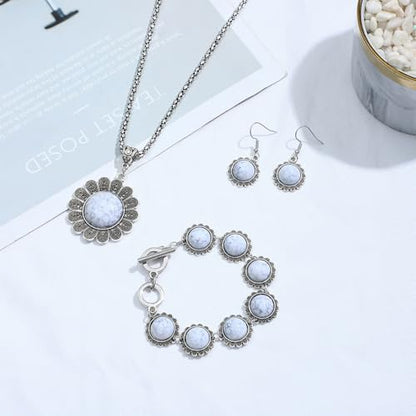 NEWITIN 20 Pieces Silver Bohemian Jewelry Set for Women Fashion Costume Jewels Turquoise Necklace Bracelet Ring Earrings Western Turquoise Jewelry Set for Women - color: Turquoise Jewelry White Set