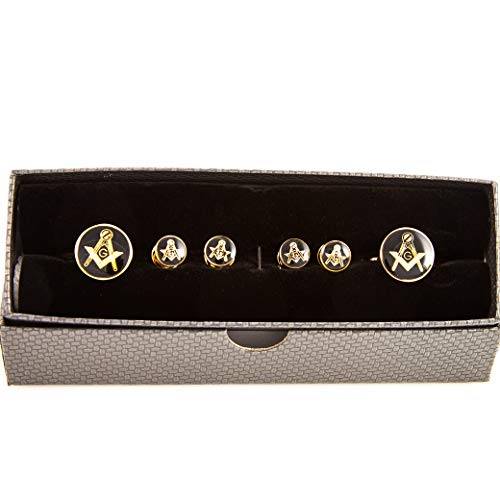 Freemason Masonic Mason Cufflinks and Studs Tuxedo Set in a Presentation Gift Box with Polishing Cloth