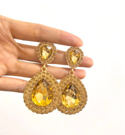 Elegant Rhinestone Statement Earrings Sparkly Cluster Crystal Drop Dangle Earrings Teardrop Chandelier Earrings Wedding Bridal Prom Earrings for Women - color: B:Champagne