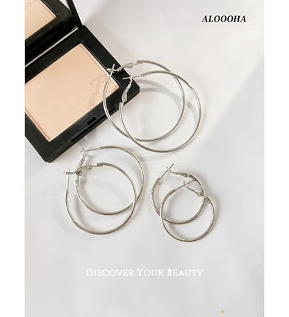 Lightweight Surgical Stainless Steel Hoop Earring for Women, Silver Hoop Earrings for women,925 Sterling Silver Post Hypoallergenic, Daily Wear Versatile Hoops 25/30/40/50mm - size: 60mm