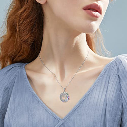 Tree of Life Necklaces S925 Sterling Silver Crystal Tree of Life Pendant Necklace Celtic Knot Moon Tree of Life Jewelry for Women Gifts - color: Purple