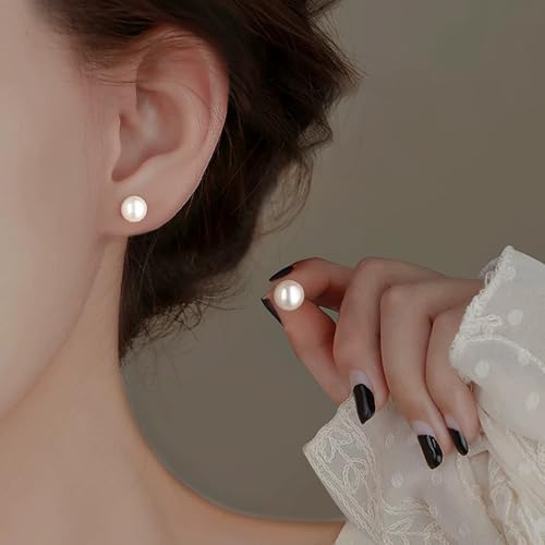 12 Pairs Pearl Earrings, Hypoallergenic Stainless Steel Stud For Women | Simulated White Pearl Design, Comfort For Sensitive Ears, Jewelry Gift For Wedding, Bridal, Birthday, Anniversary Christmas