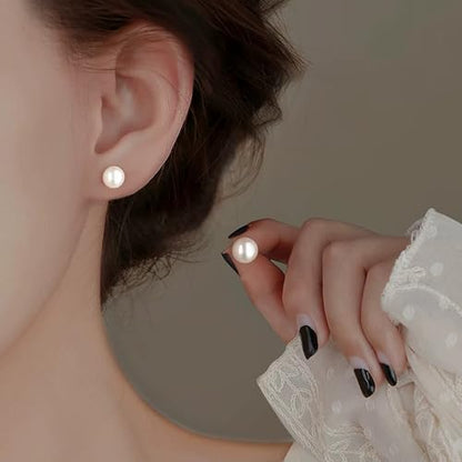 12 Pairs Pearl Earrings, Hypoallergenic Stainless Steel Stud For Women | Simulated White Pearl Design, Comfort For Sensitive Ears, Jewelry Gift For Wedding, Bridal, Birthday, Anniversary Christmas