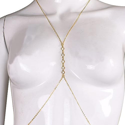 Body Chain Jewelry for Women, Layered Waist Chain for Bikinis | Sexy Body Jewelry, Adjustable Fit, Chest Belly Chain, Gold & Silver Options, Beach Vacation, Festivals Raves & Concerts - style: 5 Diamonds(Gold)