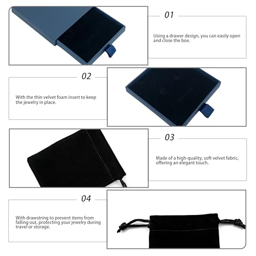 Small Jewelry Gift Box and Velvet Bag, Necklace Bracelet Earring Cardboard Organizer Square Jewellery Gift Box Pendent Storage Case for Birthday Xmas Christmas Wrapping (Blue) - color: Blue
