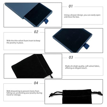 Small Jewelry Gift Box and Velvet Bag, Necklace Bracelet Earring Cardboard Organizer Square Jewellery Gift Box Pendent Storage Case for Birthday Xmas Christmas Wrapping (Blue) - color: Blue