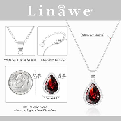 Linawe Crystal Chain Necklace for Women Trendy, Imitation Diamond Pendant, Statement Cubic Zirconia Boho Jewelry Set, 14K Gold/Rose Gold/Silver Birthstone Necklace - color: Silver,Jan