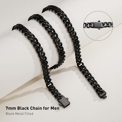 7MM Stainless Steel Mens Cuban Link Chain,Black Metal/925 Sterling Silver Plated Men Chain Necklaces Black/Silver Chain for Men Necklace - style: 7MM-20 Inch Black(men's choker length)