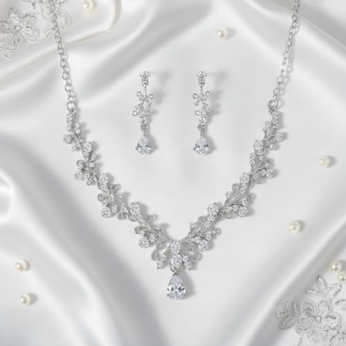 Silver Jewelry Sets for Women Rhinestone Necklace Dangle Earrings Bracelet Set Bridal Wedding Jewelry Sets for Brides Bridemaid Prom Costume Accessories Jewelry - style: Silver Jewelry Set style3