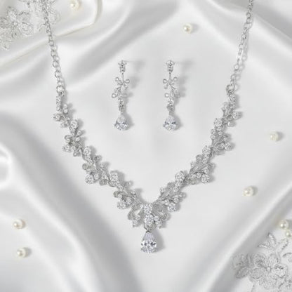 Silver Jewelry Sets for Women Rhinestone Necklace Dangle Earrings Bracelet Set Bridal Wedding Jewelry Sets for Brides Bridemaid Prom Costume Accessories Jewelry - style: Silver Jewelry Set style3