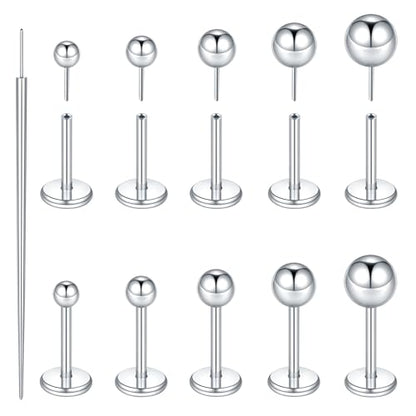 Xpircn Flat Back Stud Earrings 16G 18G 20G Tiny CZ Stud Earrings, Gold Flat Back Earrings, Threadless Cartilage Tragus Piercing Conch Helix Stud - color: Silver-Tiny Ball, size: 16G 6mm Bar