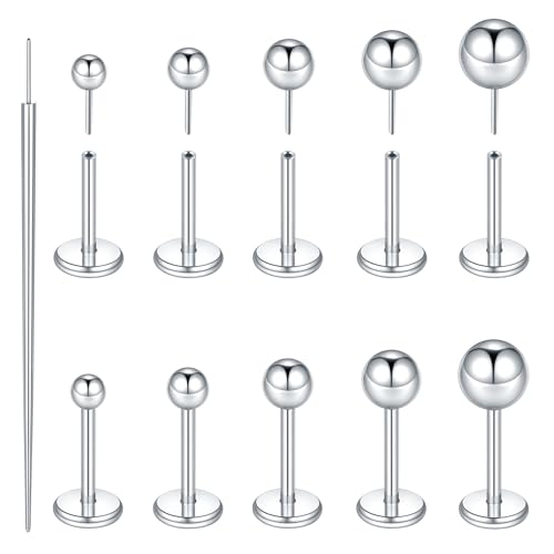 Xpircn Flat Back Stud Earrings 16G 18G 20G Tiny CZ Stud Earrings, Gold Flat Back Earrings, Threadless Cartilage Tragus Piercing Conch Helix Stud - color: Silver-Tiny Ball, size: 16G 6mm Bar