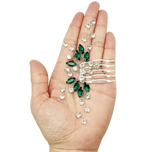 Green Bridal Hair Comb Small Wedding White Emerald Crystal Silver Vine Hair Piece Accessories for Women Girls