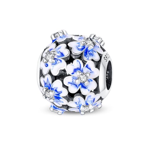 Pandach 925 Sterling Silver Charms for Bracelet&Necklace Dangle Pendant Bead with 5A Cubic Zirconia Stones,Jewelry Beads Gifts for Women - style: Blue travel flower beads