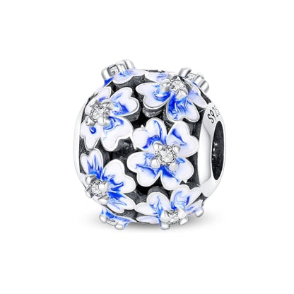 Pandach 925 Sterling Silver Charms for Bracelet&Necklace Dangle Pendant Bead with 5A Cubic Zirconia Stones,Jewelry Beads Gifts for Women - style: Blue travel flower beads