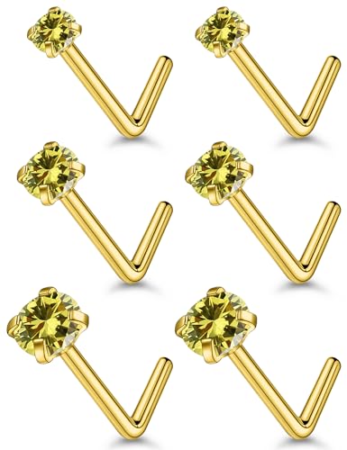 18G 20G 22G Stainless Surgical Steel Titanium Nose Rings Studs for Women L Shaped Nose Rings Screw Nose Studs Nostrial Piercing Jewelry for Women Men Silver Gold Black - style: 18G/Yellow CZ/L-shaped/Gold