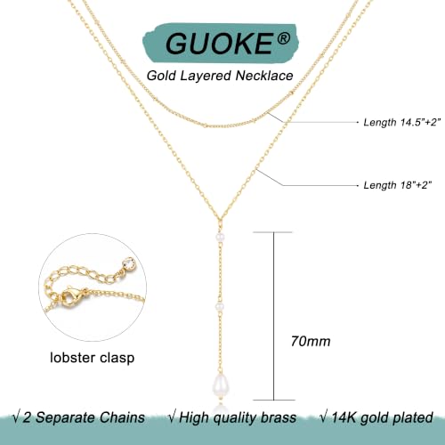 Gold Necklace Stack, Layered Gold Necklaces for Women Jewelry Set | 14K Gold Plated, Separate Chains, Pendant, Dainty, Non Tarnish, Delicate, Chain, Multi, Gift - color: 2 Layer-Pearl Lariat Gold