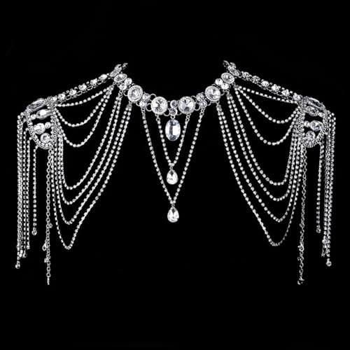 Crystals Tassels Shoulder Chain Necklace Multilayered Body Jewelry Accessory for Women Bridal Wedding Arm Supplies