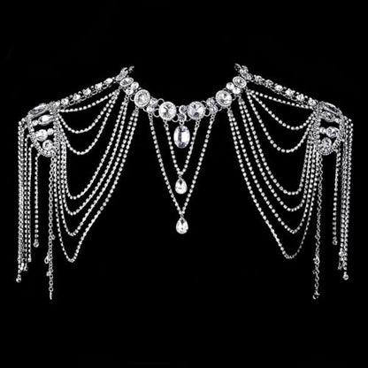 Crystals Tassels Shoulder Chain Necklace Multilayered Body Jewelry Accessory for Women Bridal Wedding Arm Supplies