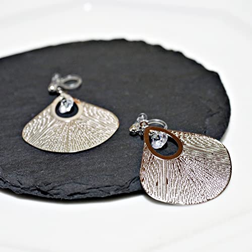 Drop Cubic Zirconia Invisible Clip On Earrings for Women Not Pierced Gold Teardrop Sqaure CZ Crystal Dangle Gold Silver Comfortable Clip On Earrings Bridal Wedding Prom - color: Fan Silver