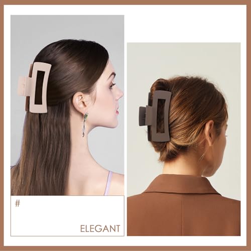 8 Pcs Large Hair Claw Clips 4.1 Inch Non-slip Big Square Matte Hair Claws for Women, Strong Hold Banana Clip for Thick Thin Hair(White/Brown) - color: White/Brown