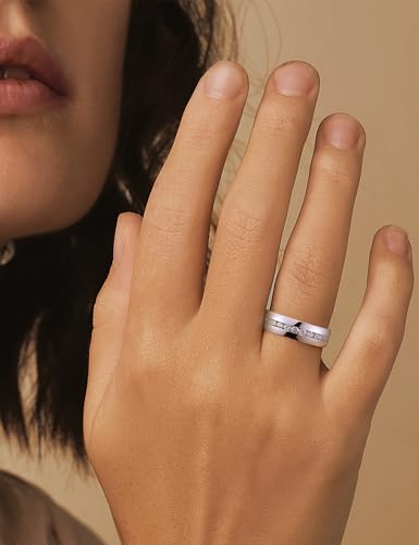 King Will 316L Stainless Steel Wedding Band for Men Cubic Zirconia Inlay | Silver-Tone, 6/7/8mm, Comfort Fit, Durable, Zirconia inlay, Promise Gift - color: Steel-White-6.5mm