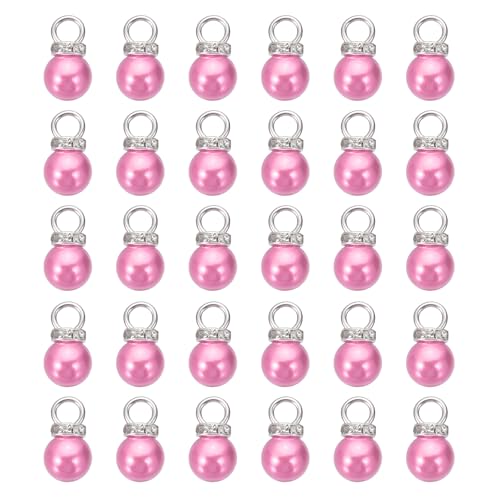 MECCANIXITY 100Pcs Imitation Pearl Pendant 10mm Faux Pearl Beads with Rhinestone for Dangle Jewelry Making Earrings Necklace Bracelets Crafts, Bright Pink - color: Bright Pink