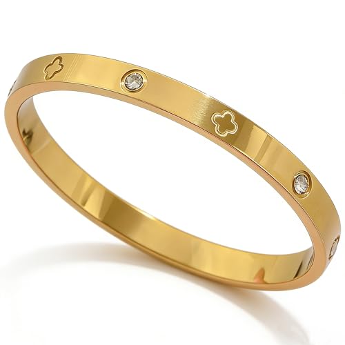 Bangle Bracelet Set for Women Stackable No Tarnish 18K Gold Plated Stainless Steel Dainty Gold Bangle Bracelets - color: Style 3